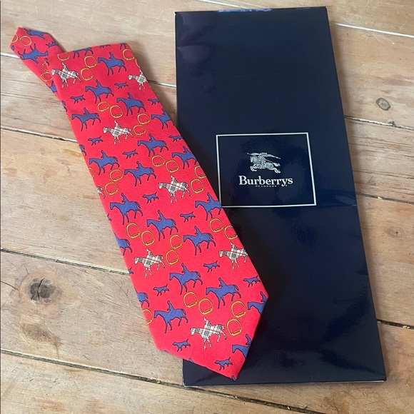 Burberry Red Tie with Horse Motif - Picture 1 of 4